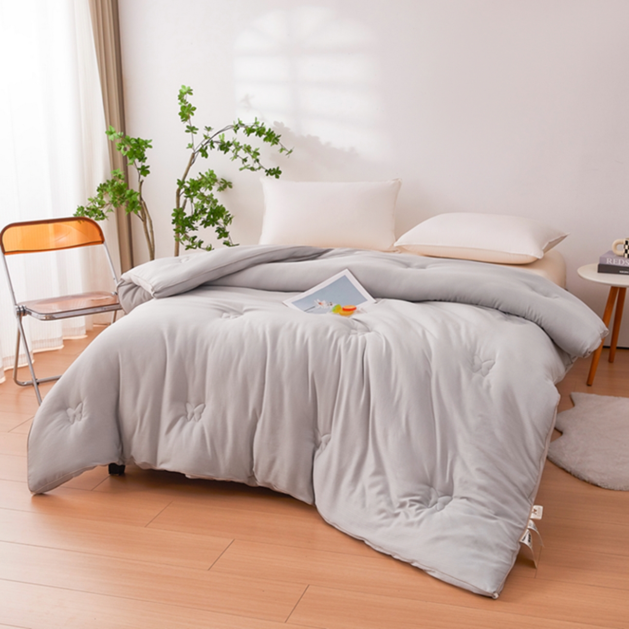 91家纺网 家纺一手货源 找家纺 晚悠家纺 2025新款A类提花云感睡眠立体大豆被子被芯 米灰