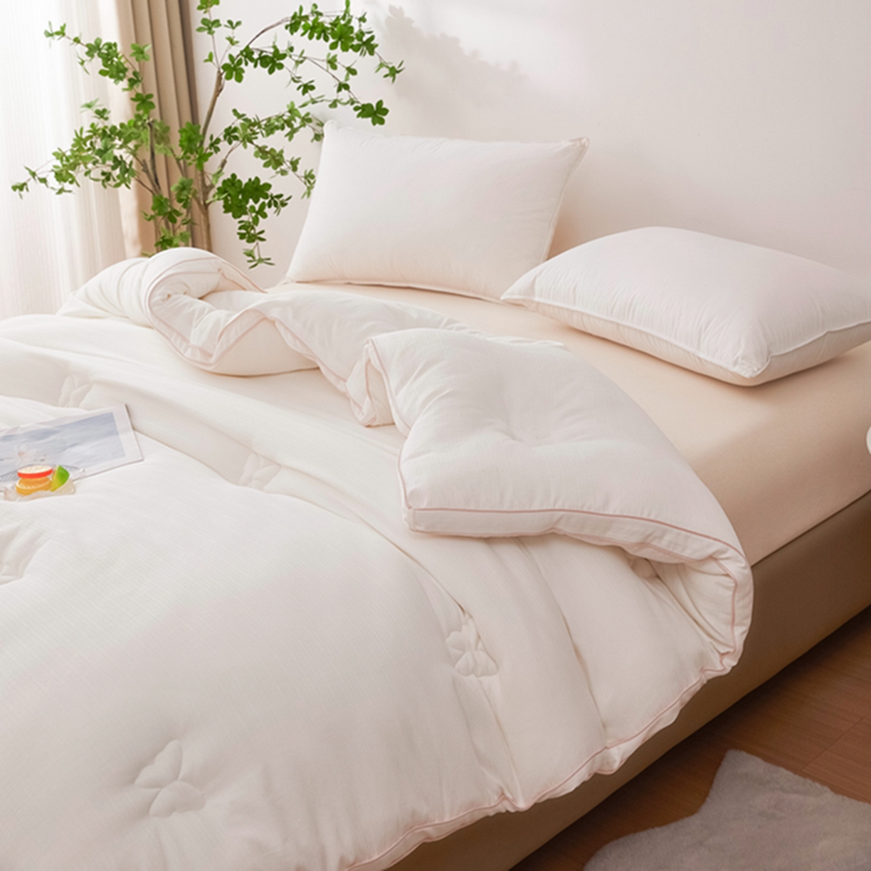 91家纺网 家纺一手货源 找家纺 晚悠家纺 2025新款A类提花云感睡眠立体大豆被子被芯 象牙白