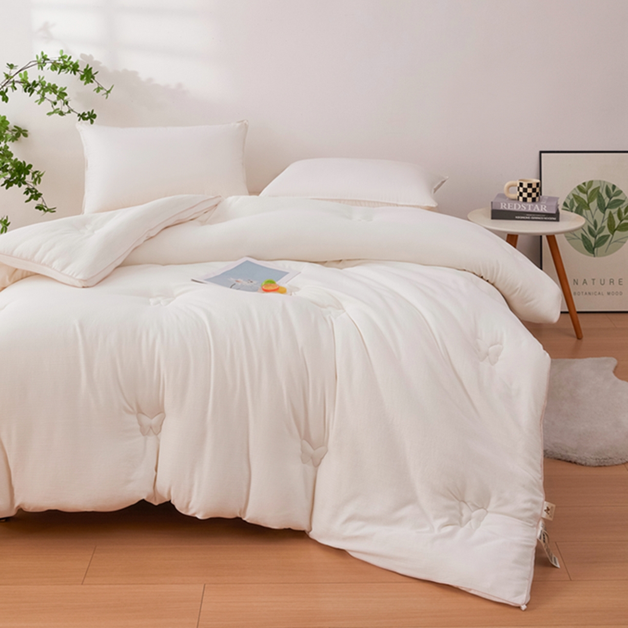 91家纺网 家纺一手货源 找家纺 晚悠家纺 2025新款A类提花云感睡眠立体大豆被子被芯 象牙白