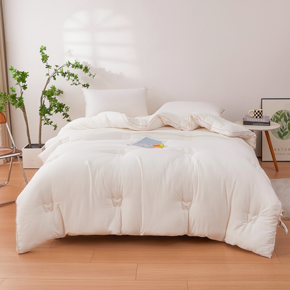 91家纺网 家纺一手货源 找家纺 晚悠家纺 2025新款A类提花云感睡眠立体大豆被子被芯 象牙白