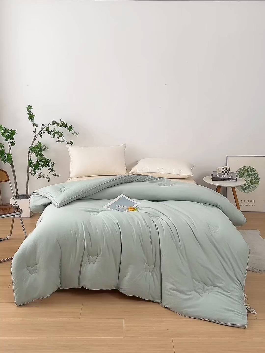 91家纺网 家纺一手货源 找家纺 晚悠家纺 2025新款A类提花云感睡眠立体大豆被子被芯 薄荷绿