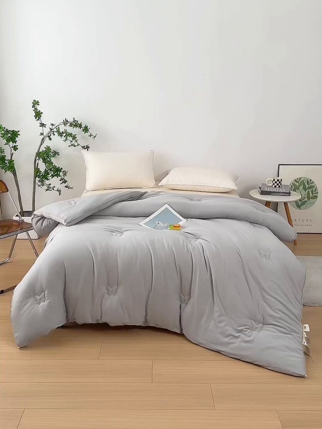 91家纺网 家纺一手货源 找家纺 晚悠家纺 2025新款A类提花云感睡眠立体大豆被子被芯 米灰