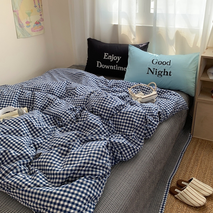 91家纺网 家纺一手货源 找家纺 秘密基地 2025新款韩系ins风混搭全棉纯棉水洗棉床盖四件套 莱茵蓝格