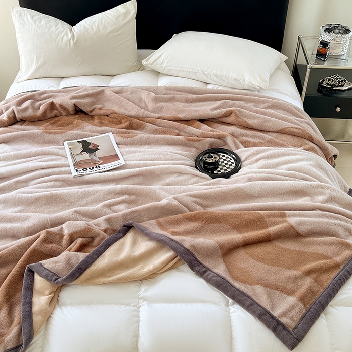 91家纺网 家纺一手货源 找家纺 锦润家纺 2025新款高克重多功能兔毛绒包边毛毯毯子 瑞格利亚-咖