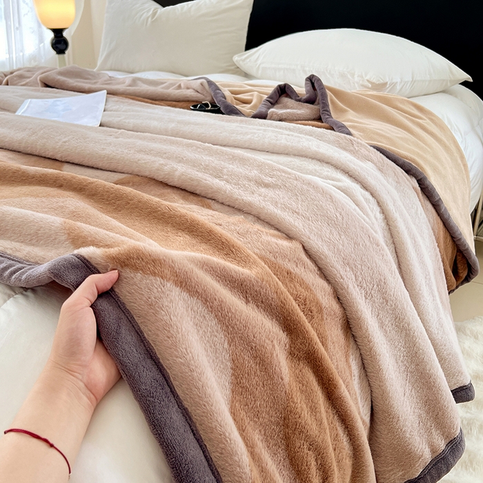 91家纺网 家纺一手货源 找家纺 锦润家纺 2025新款高克重多功能兔毛绒包边毛毯毯子 瑞格利亚-咖