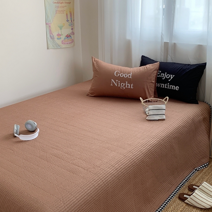 91家纺网 家纺一手货源 找家纺 秘密基地 2025新款韩系ins风混搭全棉纯棉水洗棉床盖四件套 慵懒黑格