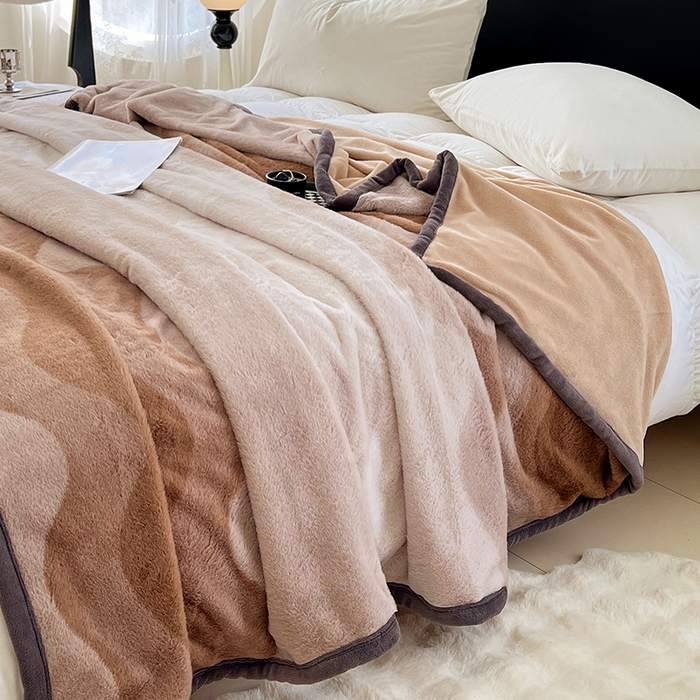 91家纺网 家纺一手货源 找家纺 锦润家纺 2025新款高克重多功能兔毛绒包边毛毯毯子 瑞格利亚-咖