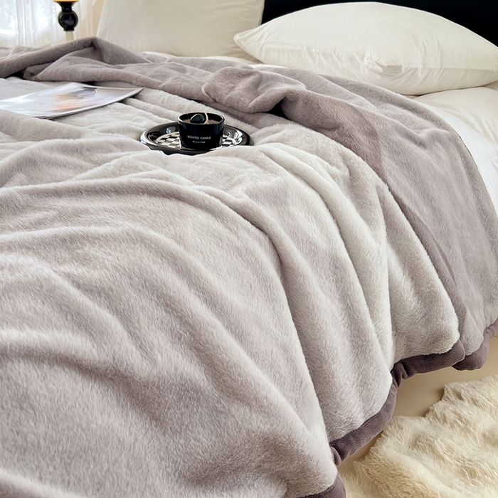 91家纺网 家纺一手货源 找家纺 锦润家纺 2025新款高克重多功能兔毛绒包边毛毯毯子 瑞格利亚-紫