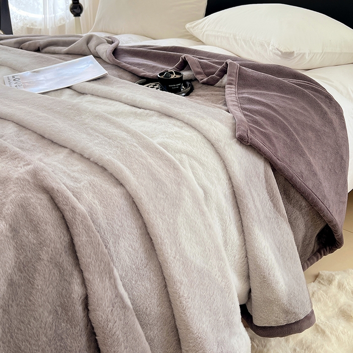 91家纺网 家纺一手货源 找家纺 锦润家纺 2025新款高克重多功能兔毛绒包边毛毯毯子 瑞格利亚-紫