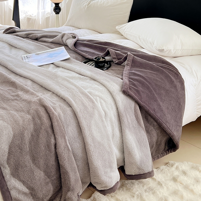91家纺网 家纺一手货源 找家纺 锦润家纺 2025新款高克重多功能兔毛绒包边毛毯毯子 瑞格利亚-紫
