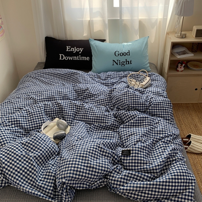 91家纺网 家纺一手货源 找家纺 秘密基地 2025新款韩系ins风混搭全棉纯棉水洗棉床盖四件套 莱茵蓝格