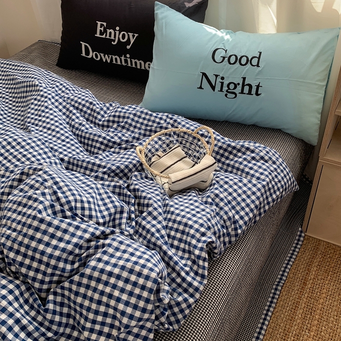 91家纺网 家纺一手货源 找家纺 秘密基地 2025新款韩系ins风混搭全棉纯棉水洗棉床盖四件套 莱茵蓝格