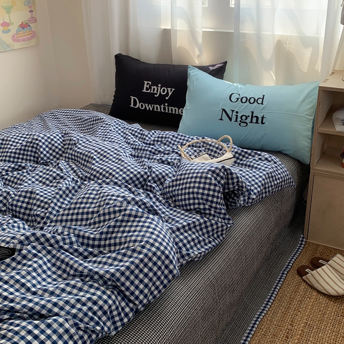 91家纺网 家纺一手货源 找家纺 秘密基地 2025新款韩系ins风混搭全棉纯棉水洗棉床盖四件套 莱茵蓝格