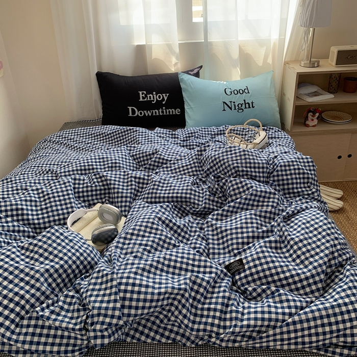 91家纺网 家纺一手货源 找家纺 秘密基地 2025新款韩系ins风混搭全棉纯棉水洗棉床盖四件套 莱茵蓝格