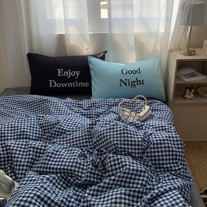 91家纺网 家纺一手货源 找家纺 秘密基地 2025新款韩系ins风混搭全棉纯棉水洗棉床盖四件套 莱茵蓝格