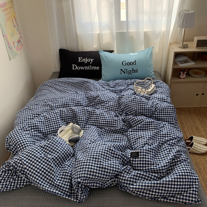 91家纺网 家纺一手货源 找家纺 秘密基地 2025新款韩系ins风混搭全棉纯棉水洗棉床盖四件套 莱茵蓝格