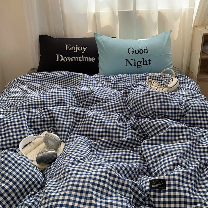 91家纺网 家纺一手货源 找家纺 秘密基地 2025新款韩系ins风混搭全棉纯棉水洗棉床盖四件套 莱茵蓝格