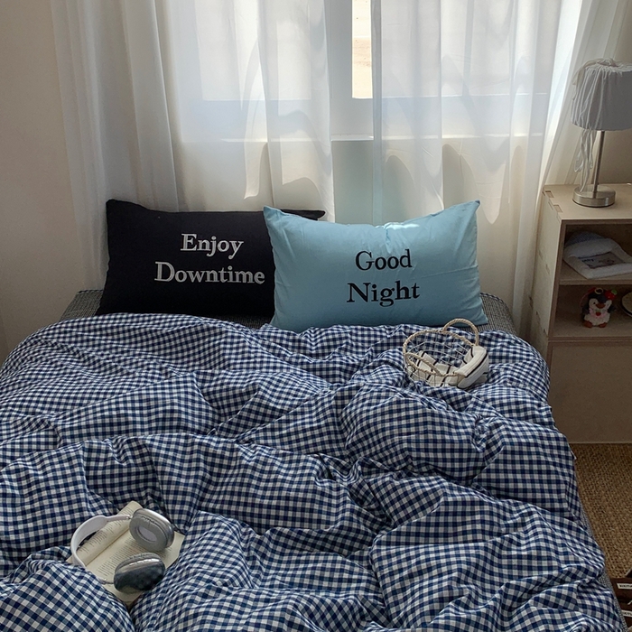 91家纺网 家纺一手货源 找家纺 秘密基地 2025新款韩系ins风混搭全棉纯棉水洗棉床盖四件套 莱茵蓝格