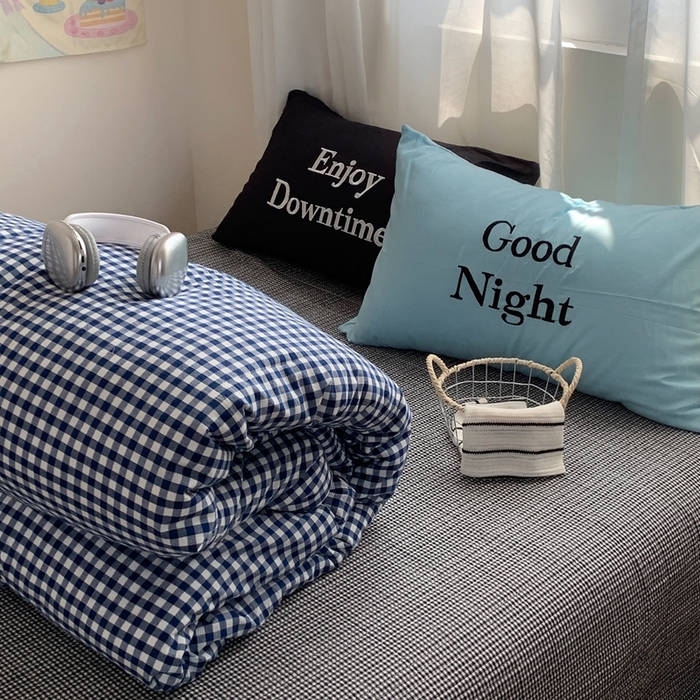 91家纺网 家纺一手货源 找家纺 秘密基地 2025新款韩系ins风混搭全棉纯棉水洗棉床盖四件套 莱茵蓝格