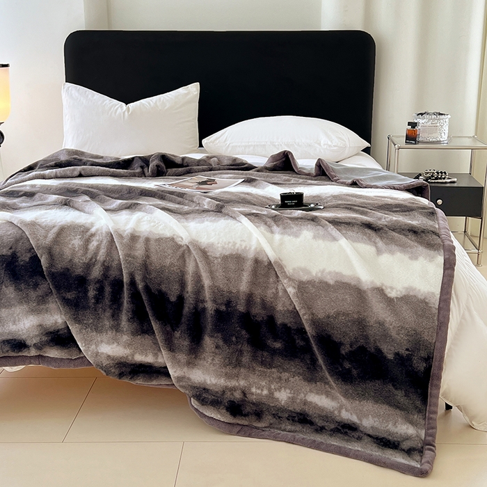 91家纺网 家纺一手货源 找家纺 锦润家纺 2025新款高克重多功能兔毛绒包边毛毯毯子 幽梦黑白