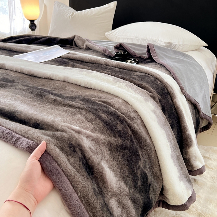 91家纺网 家纺一手货源 找家纺 锦润家纺 2025新款高克重多功能兔毛绒包边毛毯毯子 幽梦黑白