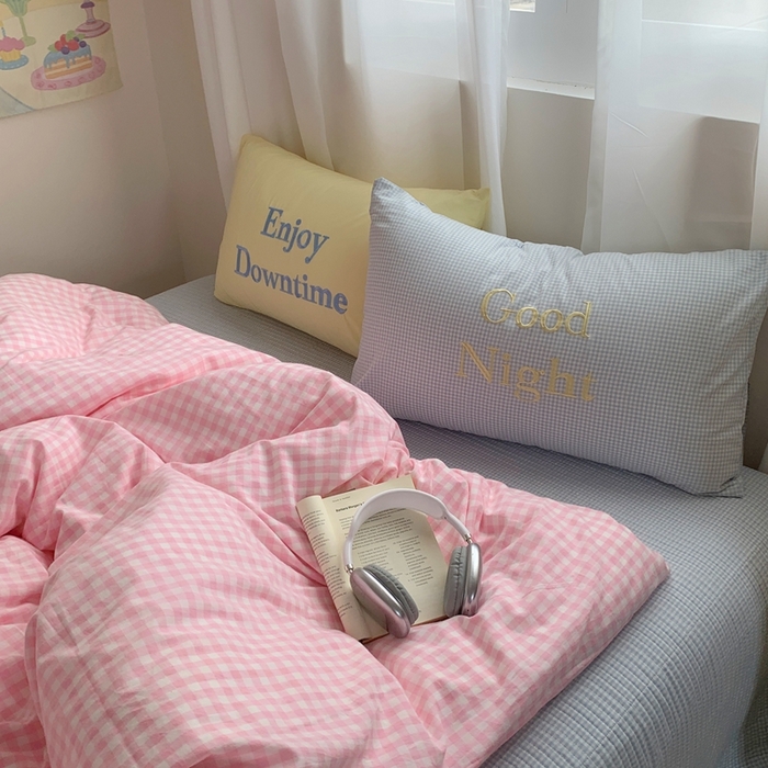 91家纺网 家纺一手货源 找家纺 秘密基地 2025新款韩系ins风混搭全棉纯棉水洗棉床盖四件套 奶油粉格