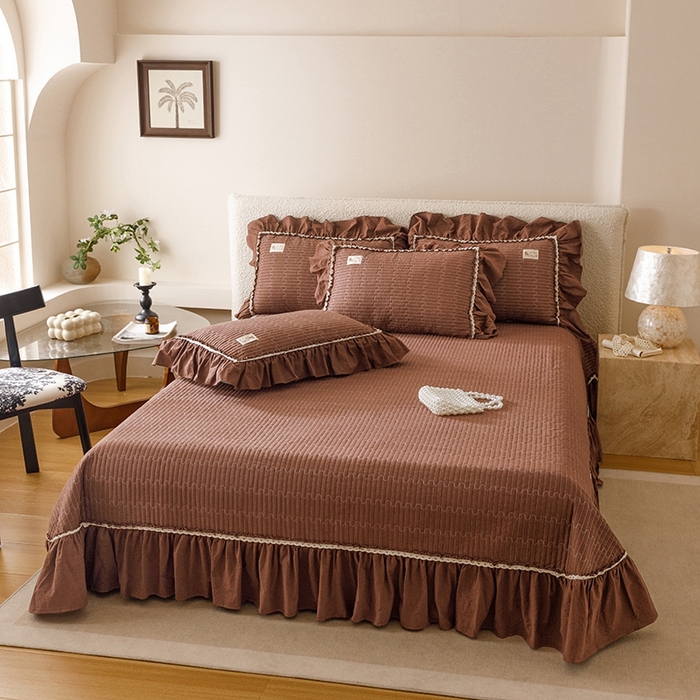 91家纺网 家纺一手货源 找家纺 菊上家纺 2025新款全棉纯棉色织水洗床盖四件套 卡秋莎-焦糖条