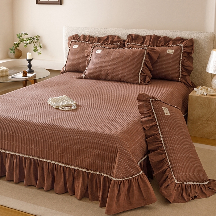 91家纺网 家纺一手货源 找家纺 菊上家纺 2025新款全棉纯棉色织水洗床盖四件套 卡秋莎-焦糖条