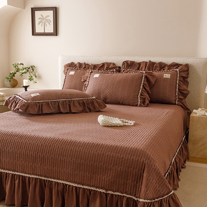 91家纺网 家纺一手货源 找家纺 菊上家纺 2025新款全棉纯棉色织水洗床盖四件套 卡秋莎-焦糖条