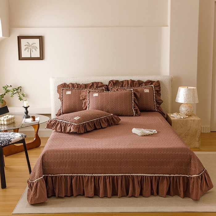 91家纺网 家纺一手货源 找家纺 菊上家纺 2025新款全棉纯棉色织水洗床盖四件套 卡秋莎-焦糖条