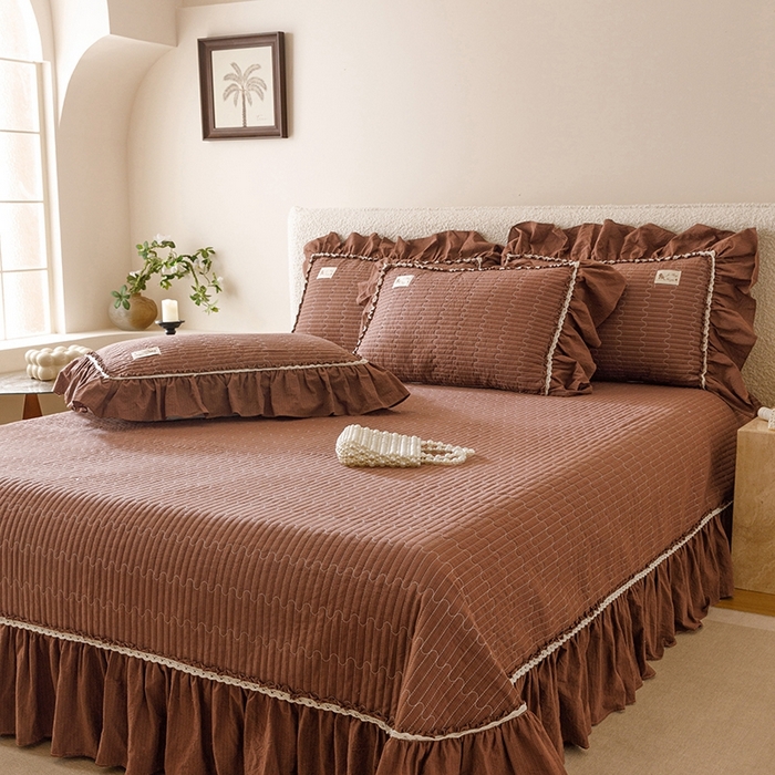 91家纺网 家纺一手货源 找家纺 菊上家纺 2025新款全棉纯棉色织水洗床盖四件套 卡秋莎-焦糖条