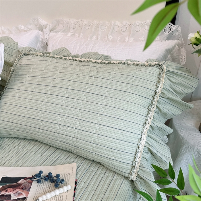 91家纺网 家纺一手货源 找家纺 菊上家纺 2025新款全棉纯棉色织水洗床盖四件套 卡秋莎-清新绿条