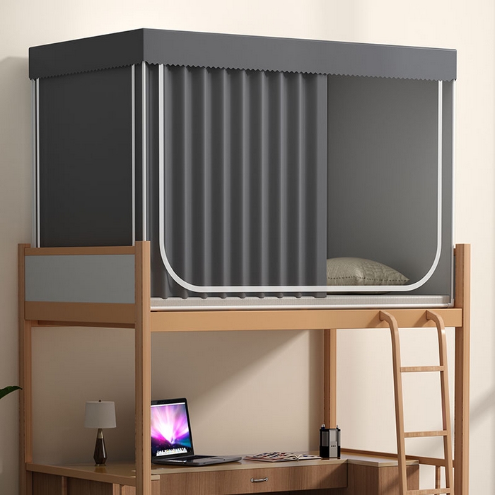 91家纺网 家纺一手货源 找家纺 无瑕家居 2025新款一体式学生床帘蚊帐 【回底款】绅士灰【不含靠墙帘】