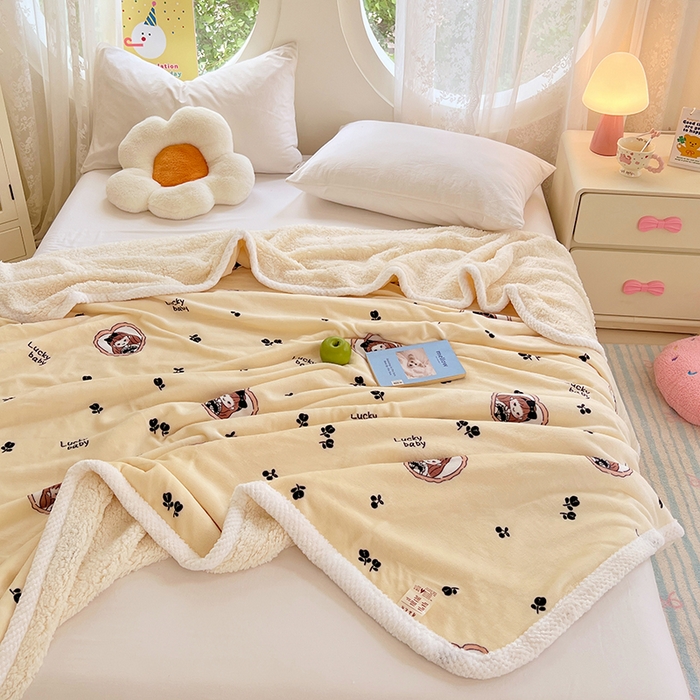 91家纺网 家纺一手货源 找家纺 锦润家纺 2025年新款牛奶绒羊羔绒AB版包边毛毯公主女孩