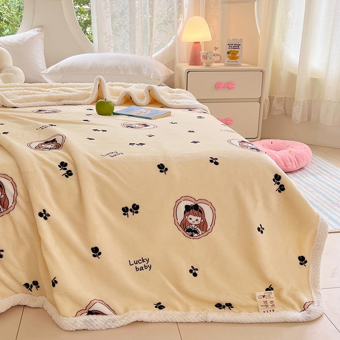 91家纺网 家纺一手货源 找家纺 锦润家纺 2025年新款牛奶绒羊羔绒AB版包边毛毯公主女孩