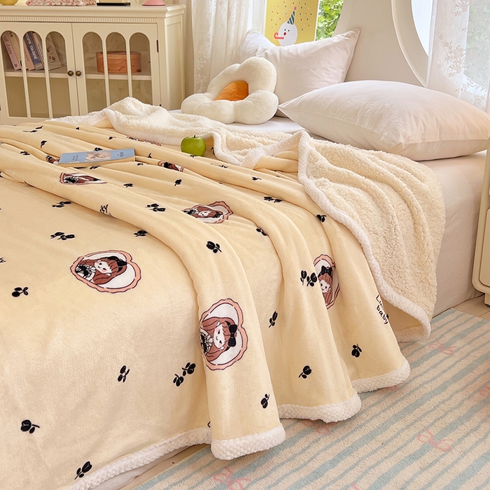 91家纺网 家纺一手货源 找家纺 锦润家纺 2025年新款牛奶绒羊羔绒AB版包边毛毯公主女孩