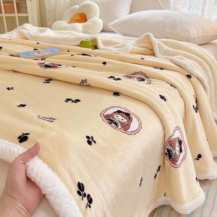 91家纺网 家纺一手货源 找家纺 锦润家纺 2025年新款牛奶绒羊羔绒AB版包边毛毯公主女孩