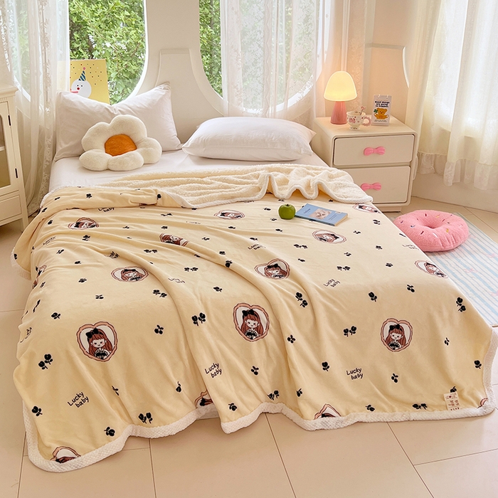 91家纺网 家纺一手货源 找家纺 锦润家纺 2025年新款牛奶绒羊羔绒AB版包边毛毯公主女孩