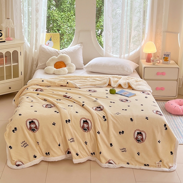 91家纺网 家纺一手货源 找家纺 锦润家纺 2025年新款牛奶绒羊羔绒AB版包边毛毯公主女孩