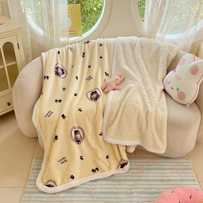 锦润家纺 2025年新款牛奶绒羊羔绒AB版包边毛毯公主女孩