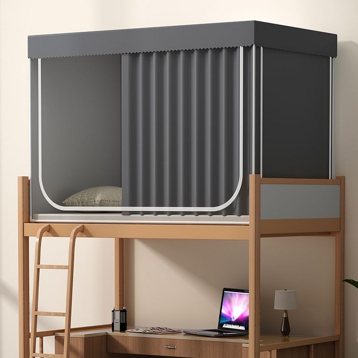 91家纺网 家纺一手货源 找家纺 无瑕家居 2025新款一体式学生床帘蚊帐 【全底款】绅士灰【不含靠墙帘】