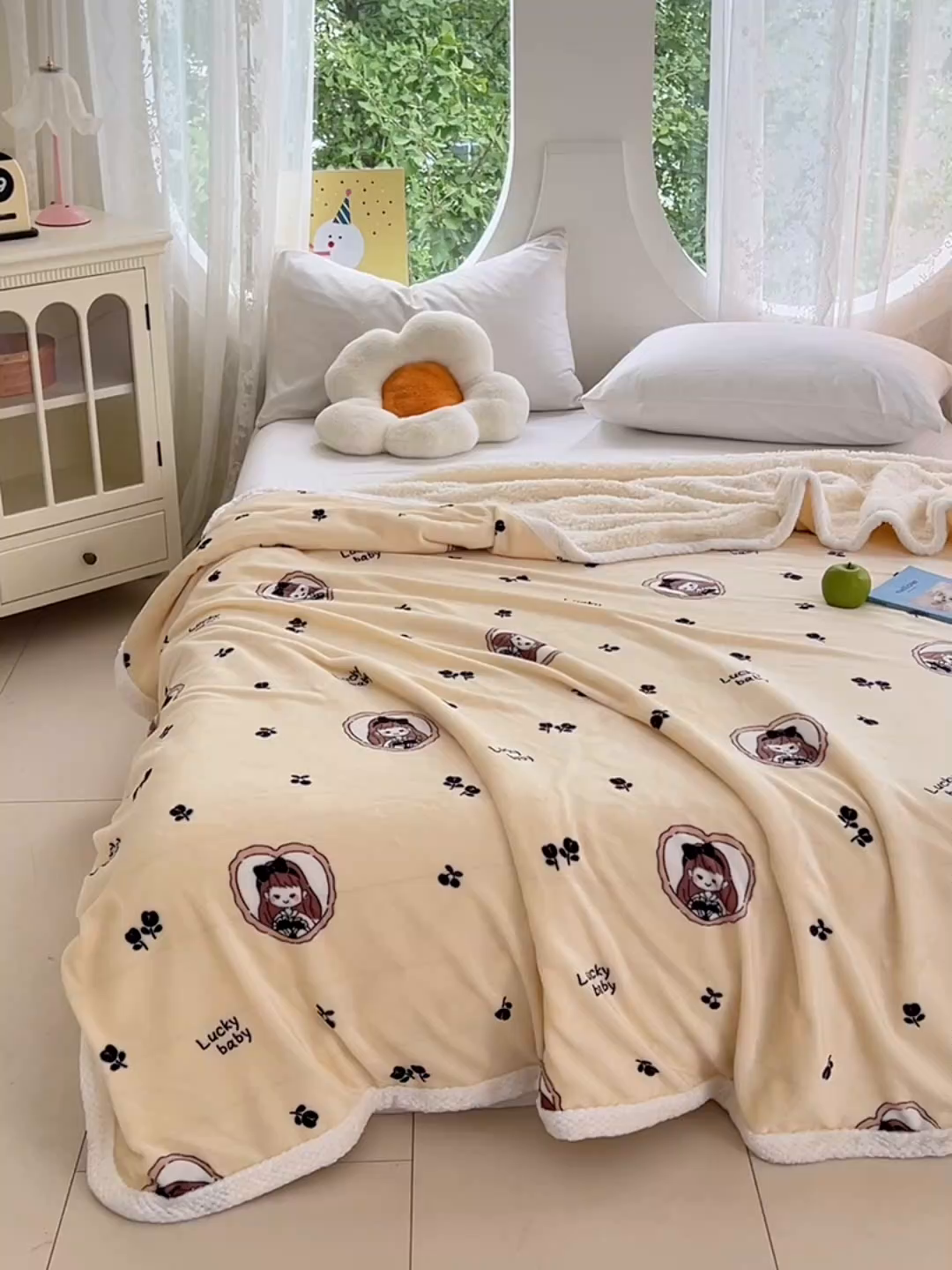 91家纺网 家纺一手货源 找家纺 锦润家纺 2025年新款牛奶绒羊羔绒AB版包边毛毯公主女孩