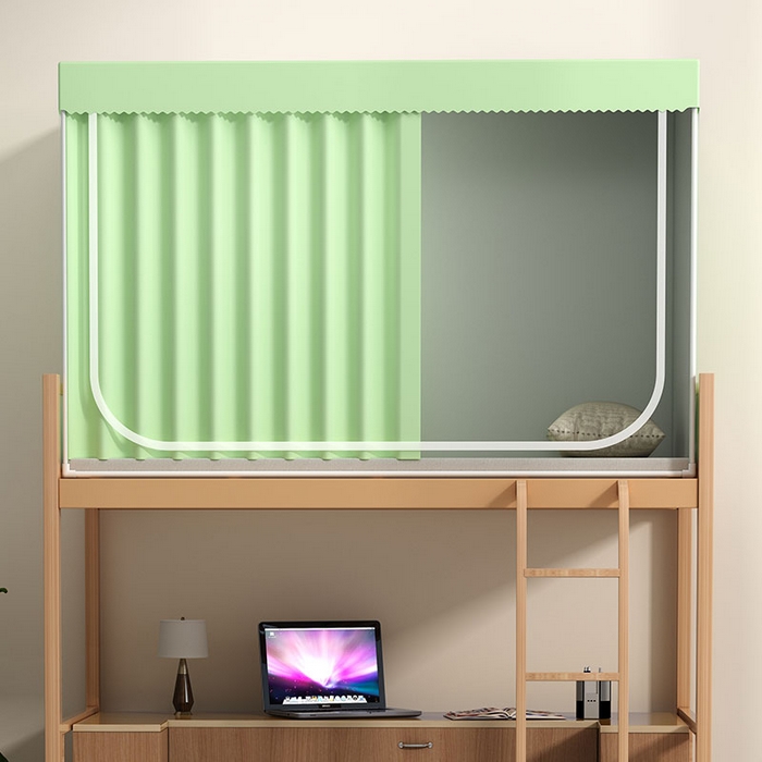 91家纺网 家纺一手货源 找家纺 无瑕家居 2025新款一体式学生床帘蚊帐 【全底款】青草绿【不含靠墙帘】