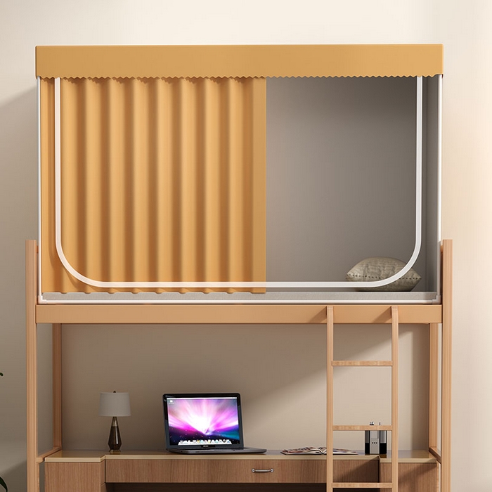 91家纺网 家纺一手货源 找家纺 无瑕家居 2025新款一体式学生床帘蚊帐 【全底款】卡其米【不含靠墙帘】