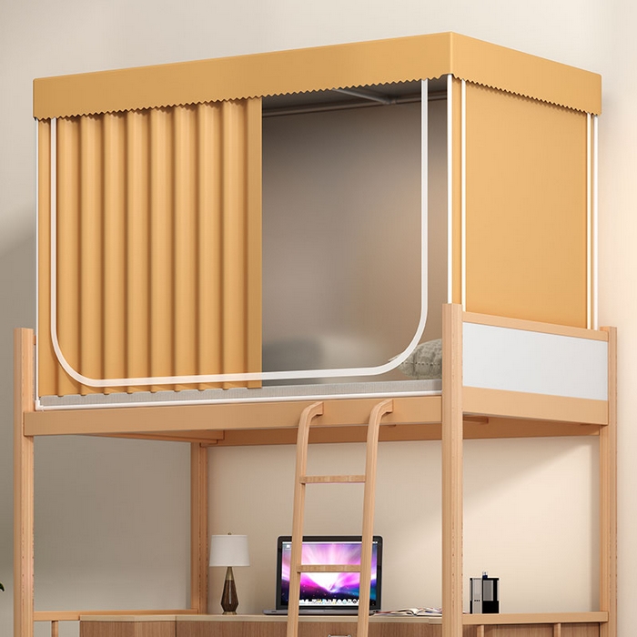 91家纺网 家纺一手货源 找家纺 无瑕家居 2025新款一体式学生床帘蚊帐 【全底款】卡其米【不含靠墙帘】