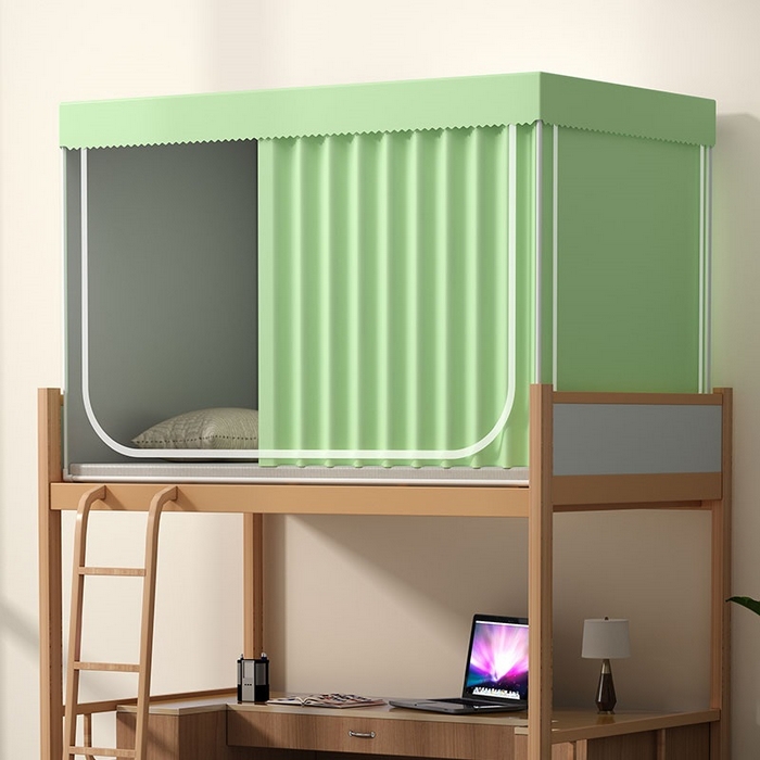 91家纺网 家纺一手货源 找家纺 无瑕家居 2025新款一体式学生床帘蚊帐 【回底款】青草绿【无帘子】