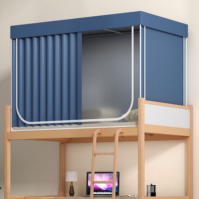 91家纺网 家纺一手货源 找家纺 无瑕家居 2025新款一体式学生床帘蚊帐 【回底款】藏青蓝【无帘子】