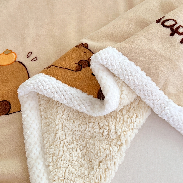 91家纺网 家纺一手货源 找家纺 锦润家纺 2025年新款牛奶绒羊羔绒AB版包边毛毯卡皮巴拉