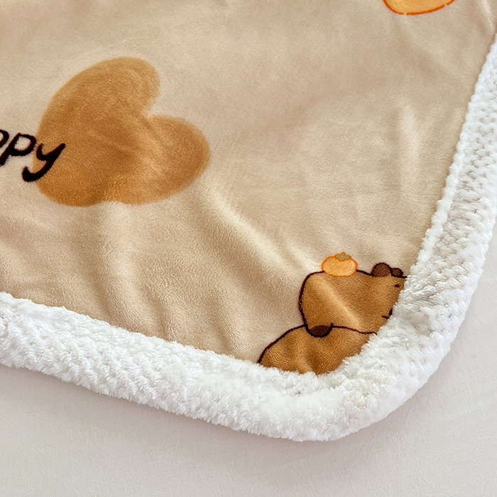 91家纺网 家纺一手货源 找家纺 锦润家纺 2025年新款牛奶绒羊羔绒AB版包边毛毯卡皮巴拉