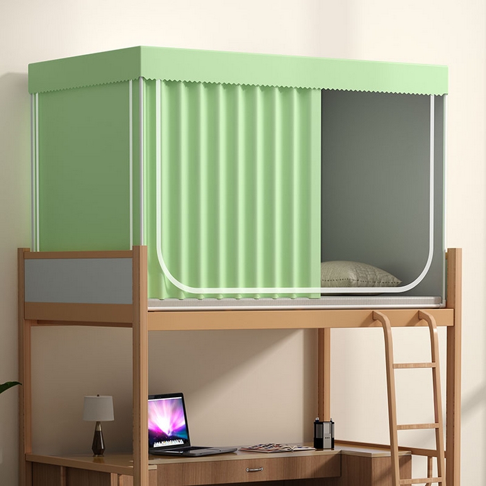 91家纺网 家纺一手货源 找家纺 无瑕家居 2025新款一体式学生床帘蚊帐 【全底款】青草绿【无帘子】